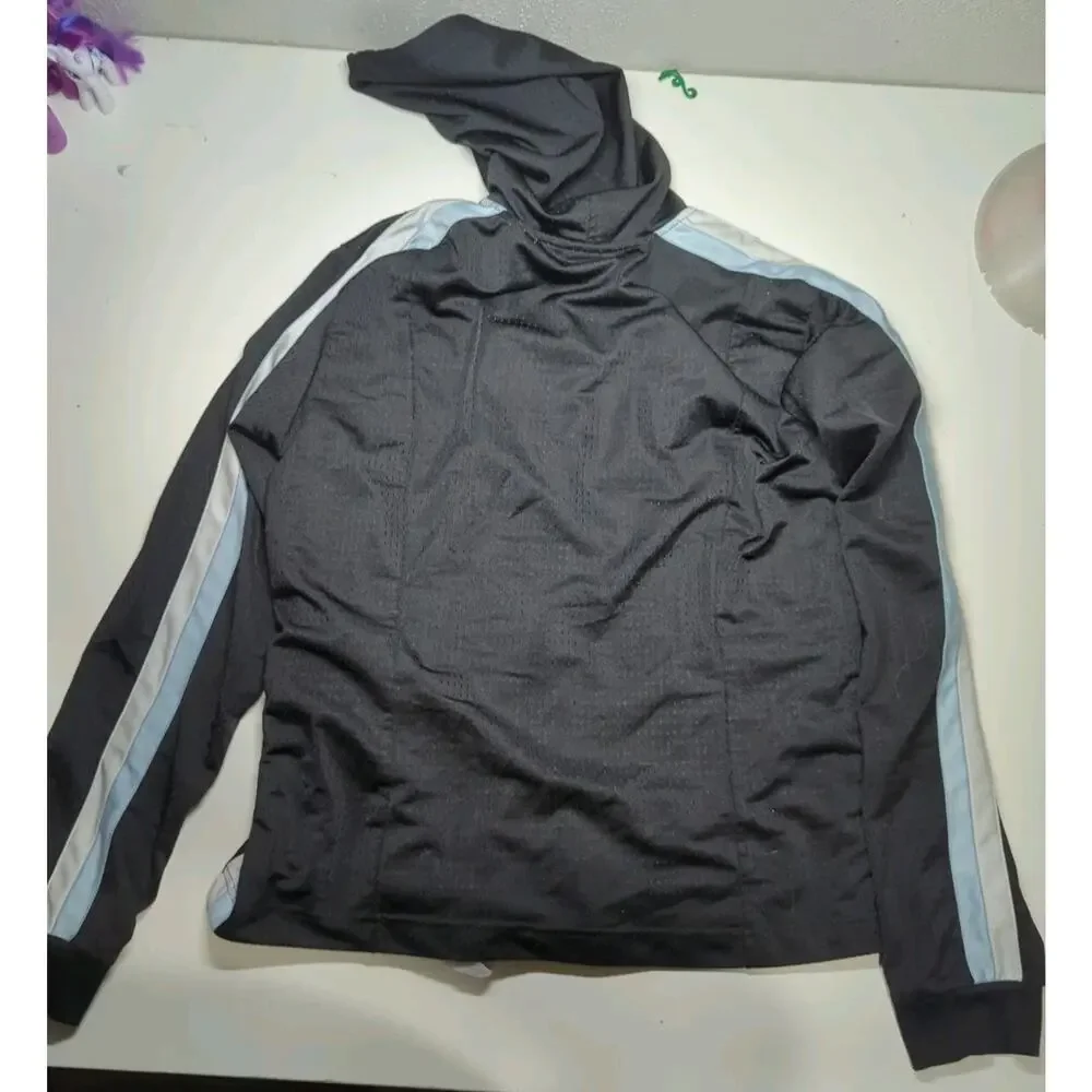 Nike Black wth Blue/White Stripes Mesh Full Zip Hoodie Track Jacket Women's Sz L